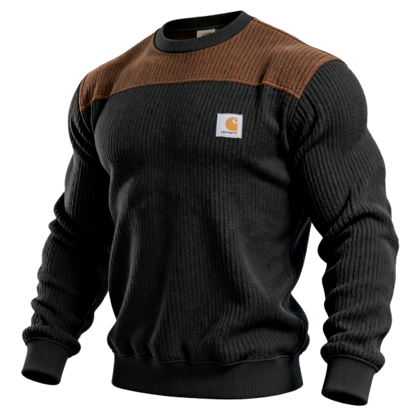 Men's Vintage Ribbed Contrast Panel Crew Neck Sweatshirt