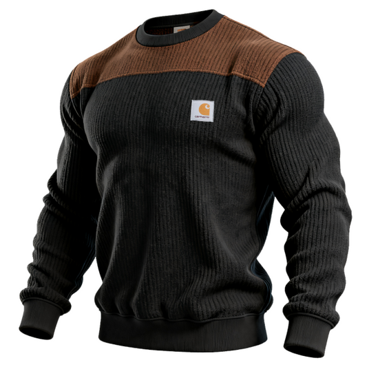 Men's Vintage Ribbed Contrast Panel Crew Neck Sweatshirt