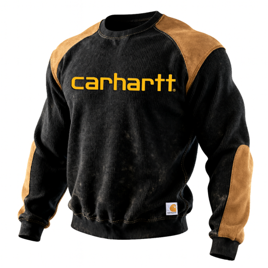 Men's Corduroy Patchwork Suede Retro Vintage Outdoor Round Neck Sweatshirt