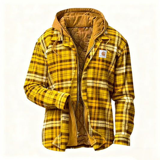 Men's outdoor casual autumn and winter logo classic plaid hooded jacket