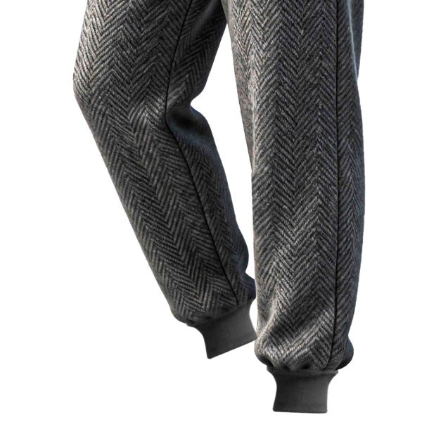 Men's Vintage Dark Gray Herringbone Elastic Drawstring Sweatpants Jogging Pants