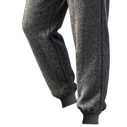 Men's Vintage Dark Gray Herringbone Elastic Drawstring Sweatpants Jogging Pants