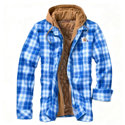 Men's outdoor casual autumn and winter logo classic plaid hooded jacket