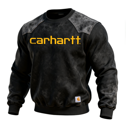 Classic Suede Splicing Crewneck Sweatshirt with Bold Logo Design