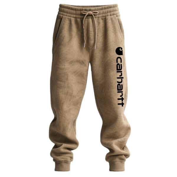 Men's Vintage Khaki Brown Suede Pocket Hoodie and Sweatpants Jogger Set