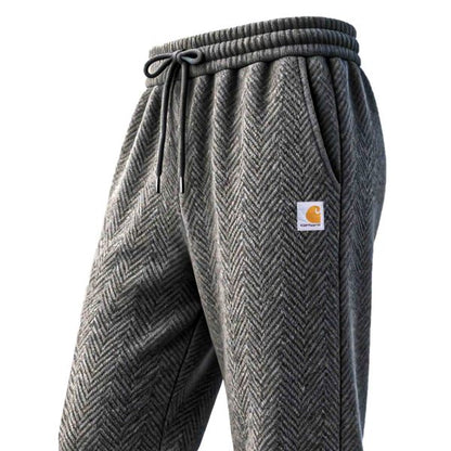 Men's Vintage Dark Gray Herringbone Elastic Drawstring Sweatpants Jogging Pants