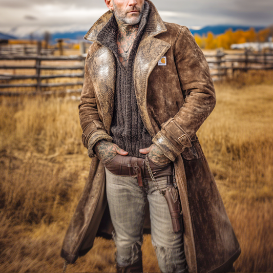 Winter-Ready Shearling Coat with Snake Print Detailing