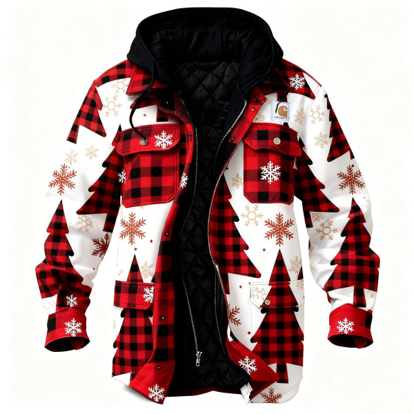 Men's outdoor casual autumn and winter logo classic plaid hooded jacket