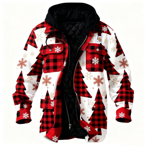 Men's outdoor casual autumn and winter logo classic plaid hooded jacket
