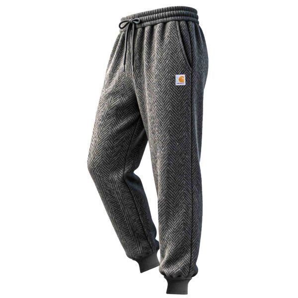 Men's Vintage Dark Gray Herringbone Elastic Drawstring Sweatpants Jogging Pants