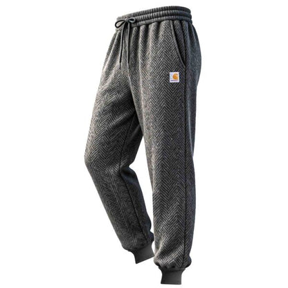 Men's Vintage Dark Gray Herringbone Elastic Drawstring Sweatpants Jogging Pants