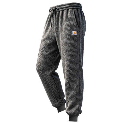 Men's Vintage Dark Gray Herringbone Elastic Drawstring Sweatpants Jogging Pants