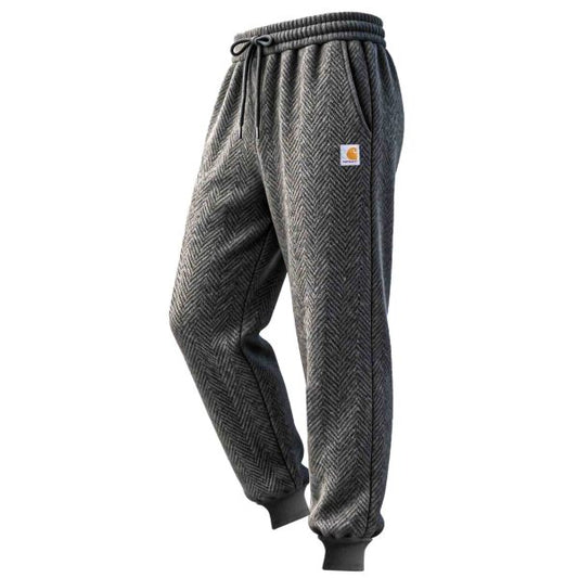 Men's Vintage Dark Gray Herringbone Elastic Drawstring Sweatpants Jogging Pants