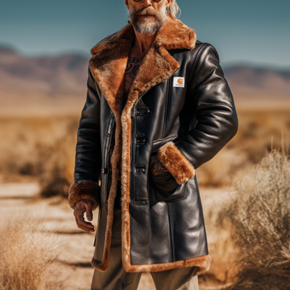 Men's Vintage Desert Explorer in Leather and Fur Coat