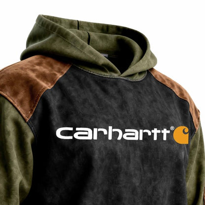 Men's Vintage Suede Contrasting Patches Pocket Long Sleeve Hoodie