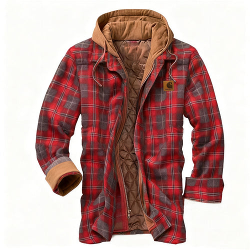 Men's outdoor casual autumn and winter logo classic plaid hooded jacket