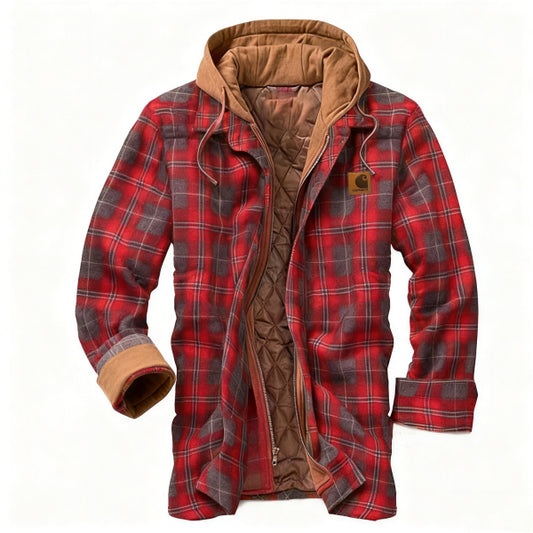 Men's outdoor casual autumn and winter logo classic plaid hooded jacket
