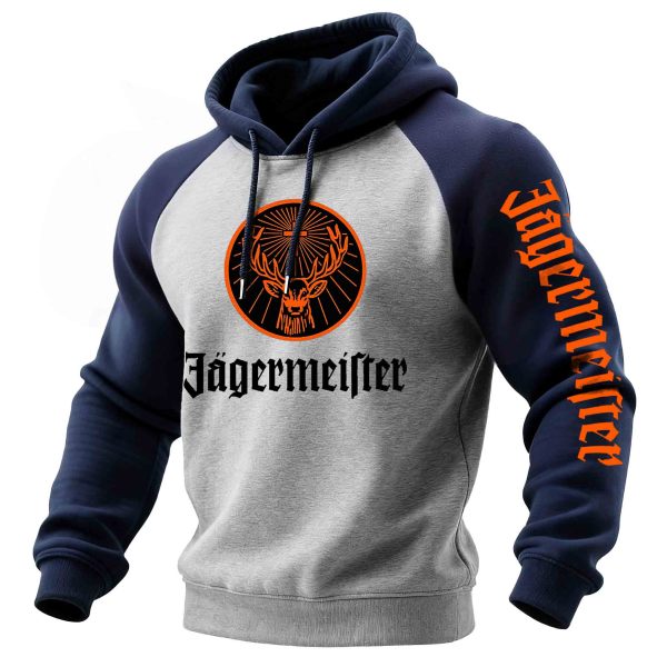 Men's Vintage Deer Letter Print Contrast Raglan Sleeve Long Sleeve Hoodie