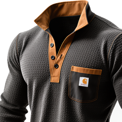 Men's Vintage Waffle Suede Henley Sweatshirt with Chest Pocket