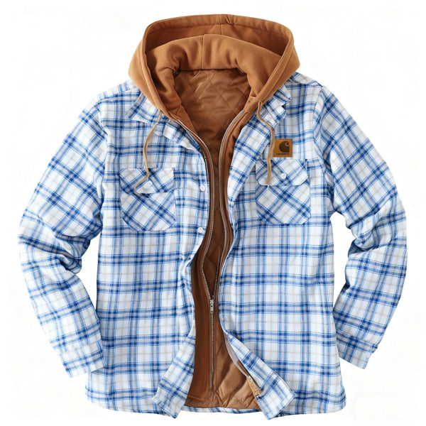 Men's outdoor casual autumn and winter logo classic plaid hooded jacket