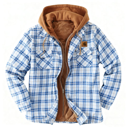 Men's outdoor casual autumn and winter logo classic plaid hooded jacket