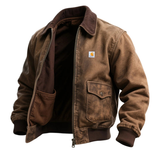 Vintage washed workwear lapel zipper cardigan jacket