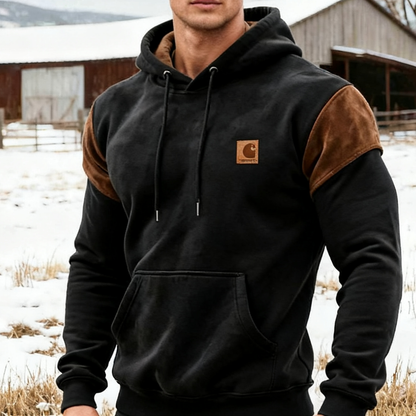 Outdoor men's casual contrast color stitching hooded sweatshirt retro western sweatshirt