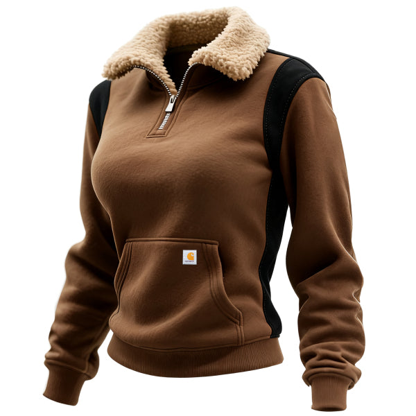 Retro Western Style Women's Contrast Color Stitching 1/4 Zip Stand Collar Sweatshirt