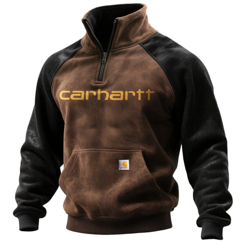 Outdoor men's casual contrast color stitching raglan sleeve half zip stand collar sweatshirt retro western sweatshirt