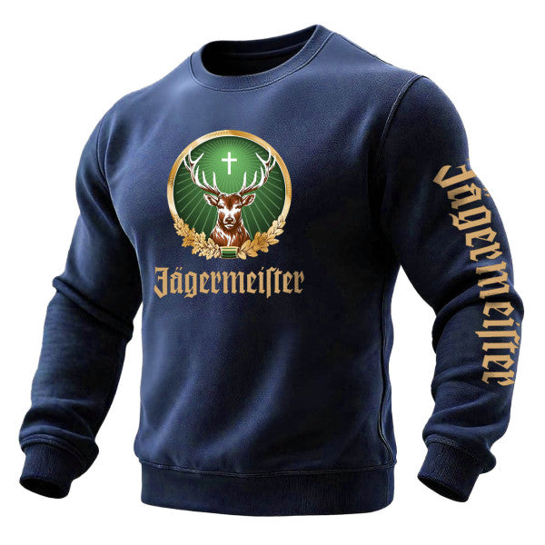 Men's Vintage Deer Letter Print Pocket Long Sleeve Crewneck Sweatshirt