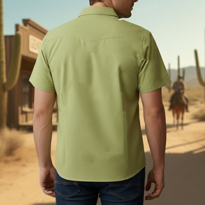 Western - Style Short - Sleeve Shirt with Frog Cowboy Prints
