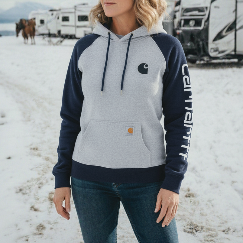 "Adventure Is Out There" Women's Raglan Sleeve Hooded Sweatshirt