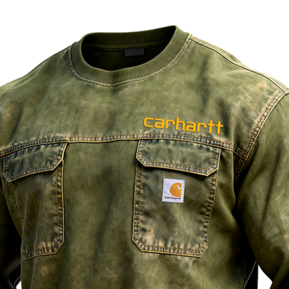 Distressed Green Utility Sweatshirt for Men - Perfect for Casual and Work Wear