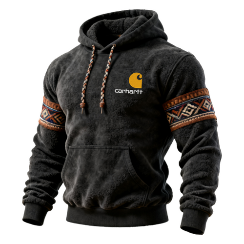 Outdoor men's casual contrast color stitching hooded sweatshirt retro western sweatshirt