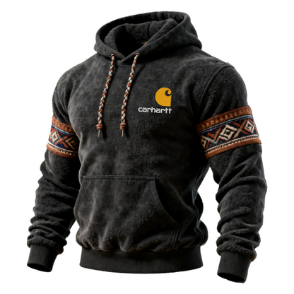 Men's Vintage Terry Material Hoodie and Jogger Set with Tribal Patterns