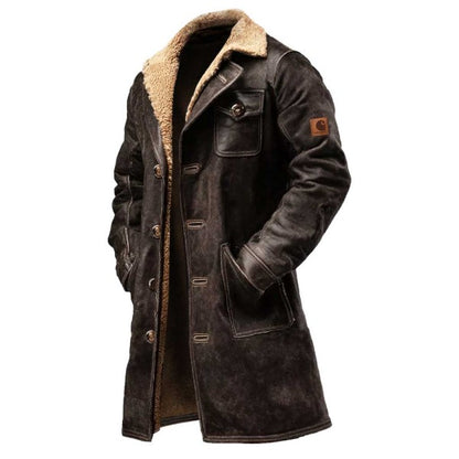 Men's Vintage Dark Brown Suede Leather Faux Fur Jacket Shearling Coat