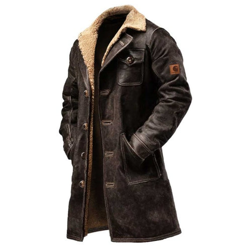 Men's Vintage Dark Brown Suede Leather Faux Fur Jacket Shearling Coat