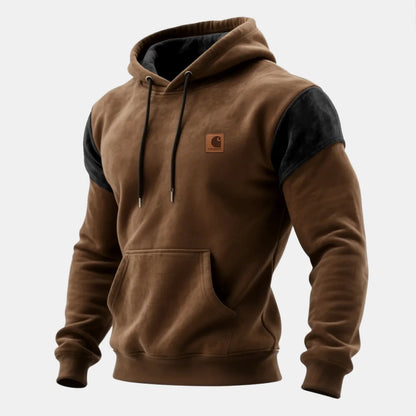 Outdoor men's casual contrast color stitching hooded sweatshirt retro western sweatshirt