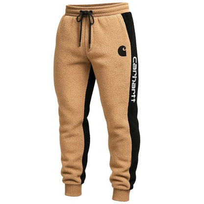 Men's Vintage Embroidered Fleece Contrast Elastic Drawstring Jogger Pants