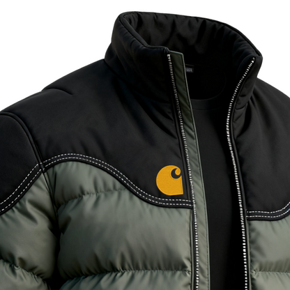 Men's Winter Puffer Jacket with Black and Olive Green Design