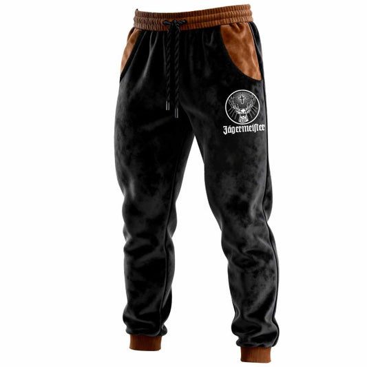 Men's Vintage Deer Black Suede Contrast Elastic Drawstring Pants