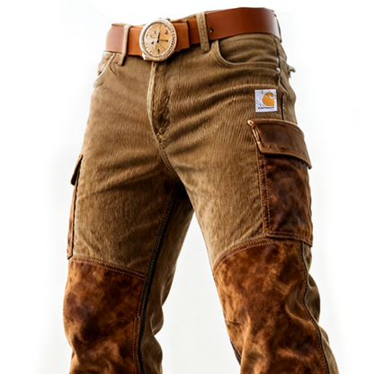 Corduroy Suede Splicing Durable Workwear Pants with Reinforced Knees and Cargo Pockets