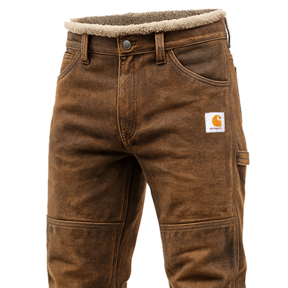 Men's Vintage Winter-Ready Insulated Suede And Leather Lambskin Work Pants