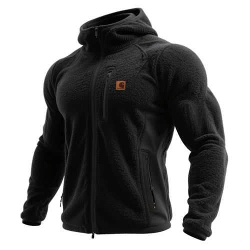 Outdoor men's polar fleece hooded sweatshirt training warm cardigan top