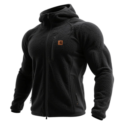Outdoor men's polar fleece hooded sweatshirt training warm cardigan top