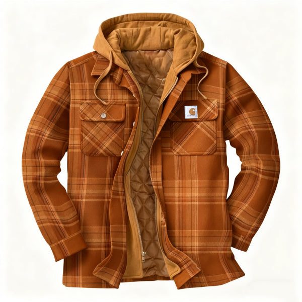 Men's outdoor casual autumn and winter logo classic plaid hooded jacket