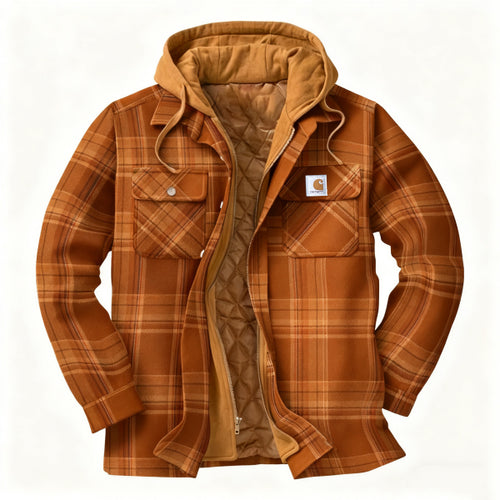 Men's outdoor casual autumn and winter logo classic plaid hooded jacket