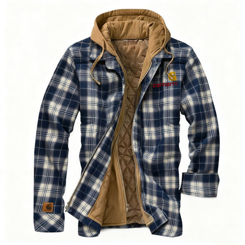 Men's outdoor casual autumn and winter logo classic plaid hooded jacket