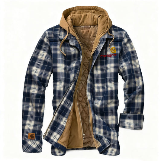 Men's outdoor casual autumn and winter logo classic plaid hooded jacket