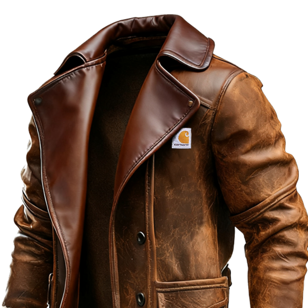 Classic Leather-Style Trench Coat with Faux Fur Trimmed Sleeves